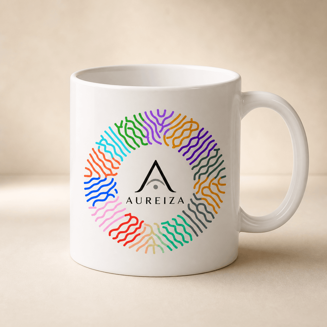 Tazza in ceramica con Aura Code AUREIZA stampata